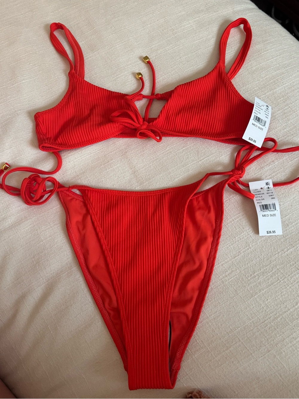 PacSun Ribbed Red Tie Bikini Set